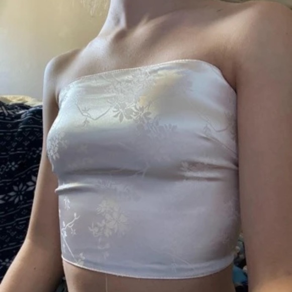 Satin Jacquard Lace Up Back Tube Top - Picture 3 of 4